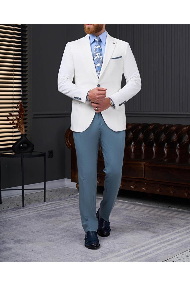 Italian Style Slim Fit Combination Suit White T13930