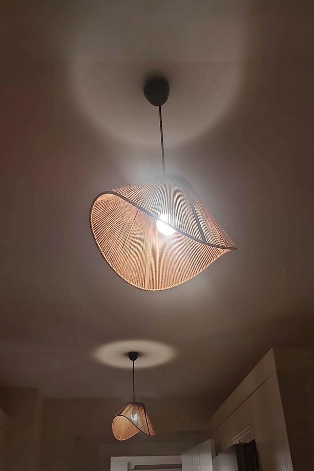Kahverengi Bohem Avize Hasır Rattan Bambu Makrome Avize 50 cm - 4