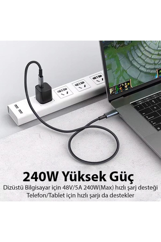 40Gbps 240W 4.0 Thunderbolt Type-C to Type-C Şarj, Data 8K 60Hz Görüntü Aktarım Kablo 2 Metre CZ855 - 6