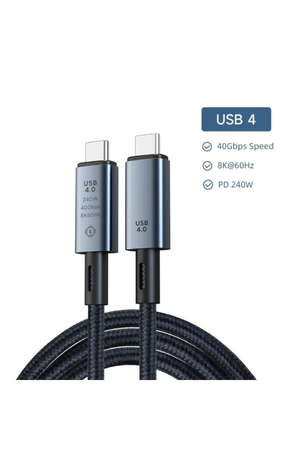 40Gbps 240W 4.0 Thunderbolt Type-C to Type-C Şarj, Data 8K 60Hz Görüntü Aktarım Kablo 2 Metre CZ855 - 4