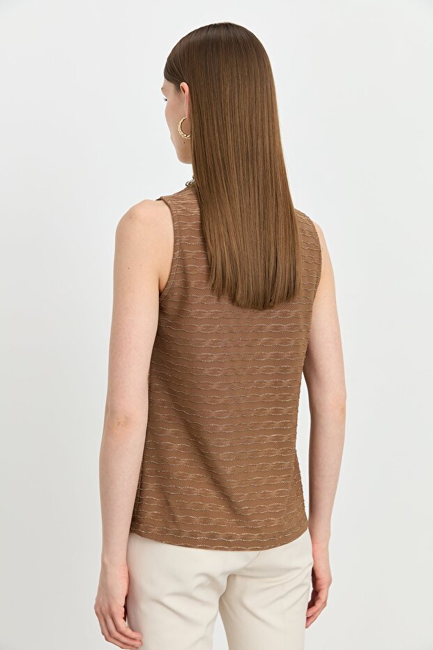 Simli Degaje Yaka Bluz Mocha - 4