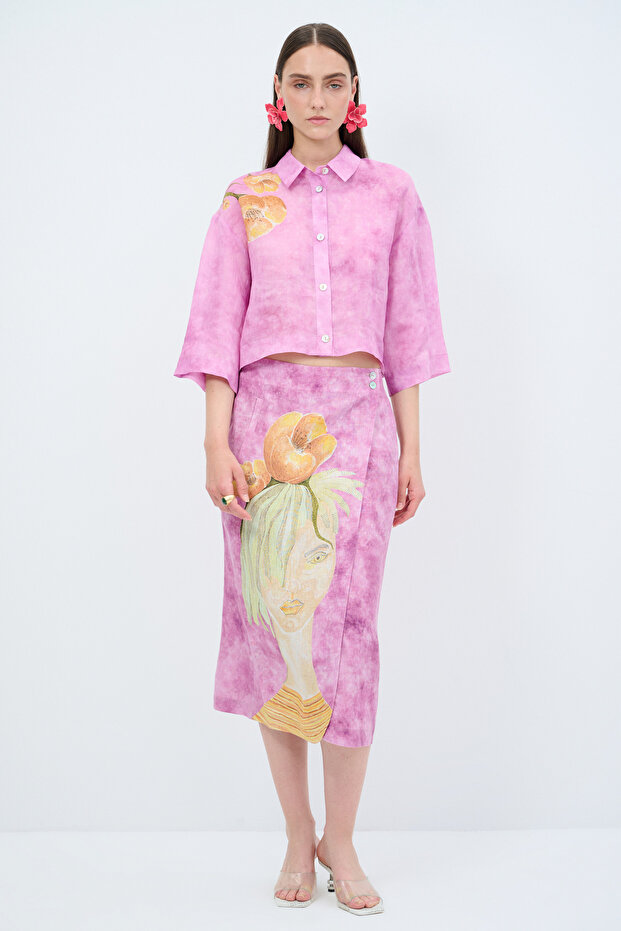 Desenli Keten Gömlek - 3