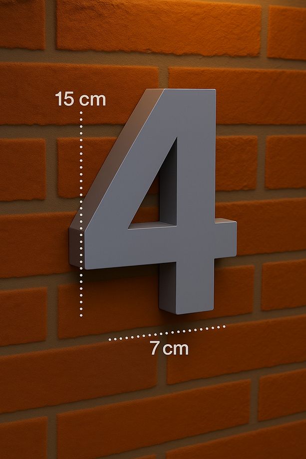 Modern Tarzda 3D Ev Numarası (4 numara) | 7 cm Alt Ölçü – 15 cm Yükseklik - 1