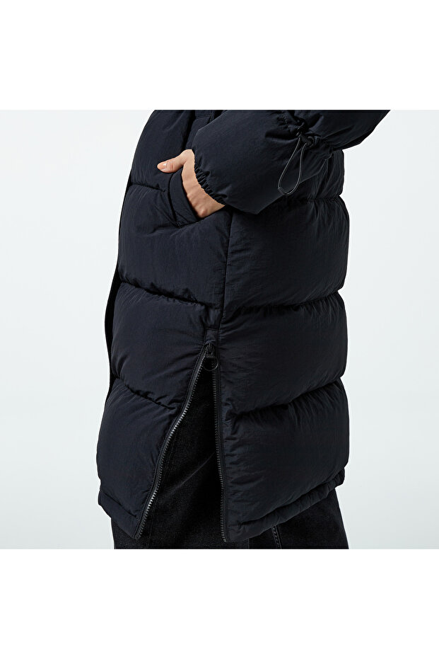 Kadın Kapüşonlu Siyah Mont - 8