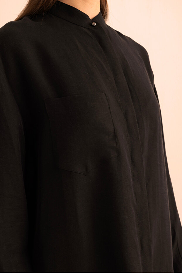 Hakim Yaka Keten Bluz - 3