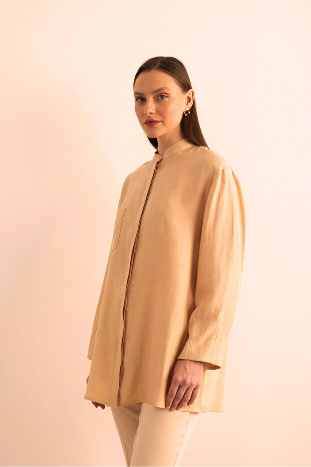 Hakim Yaka Keten Bluz - 3