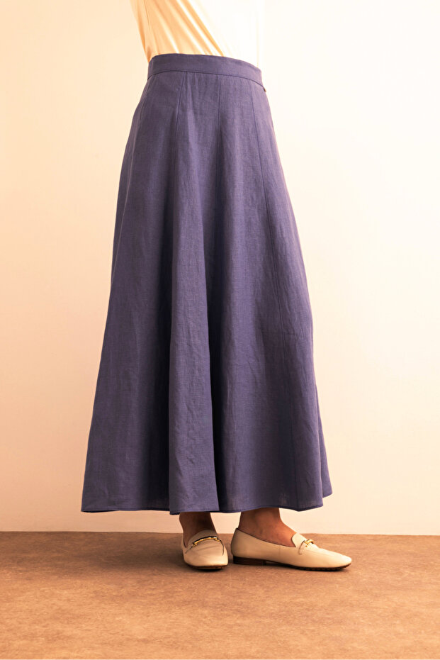 Flared Slit Linen Skirt - 4