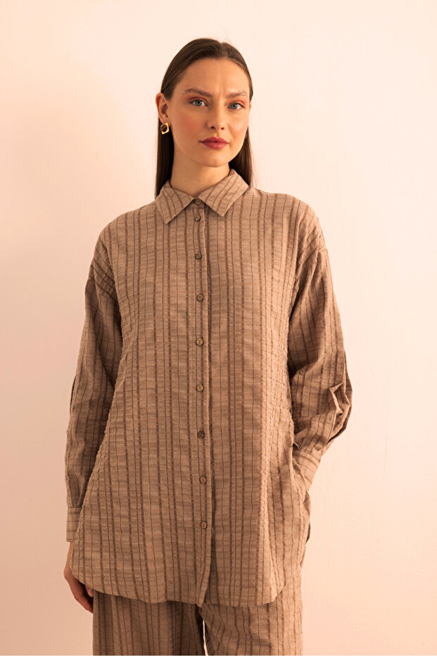 تونيك من القطن المخطط ذو الملمس - 5