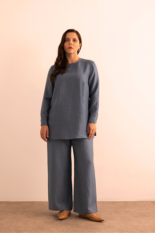 İndigo Keten Bluz - 2