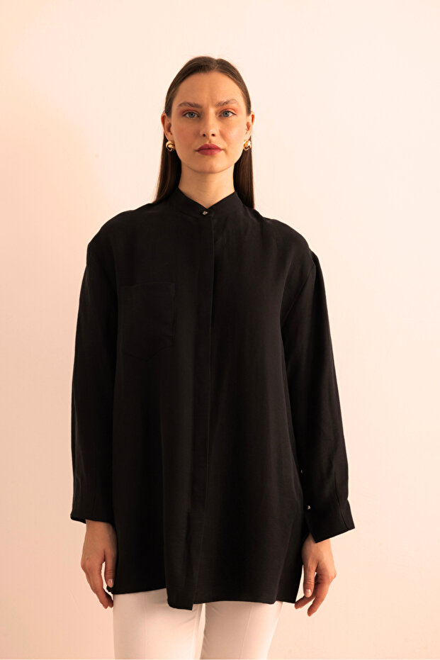 Hakim Yaka Keten Bluz - 4