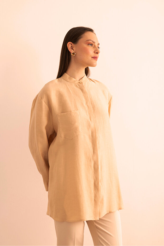 Hakim Yaka Keten Bluz - 2