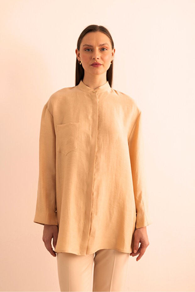 Hakim Yaka Keten Bluz - 4