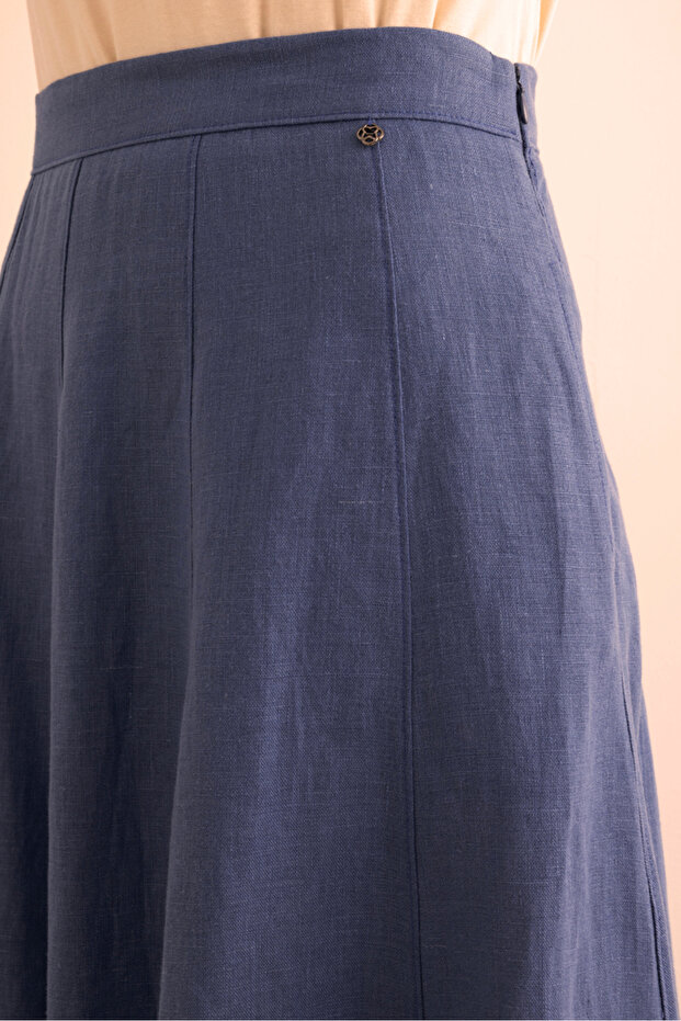 Flared Slit Linen Skirt - 6