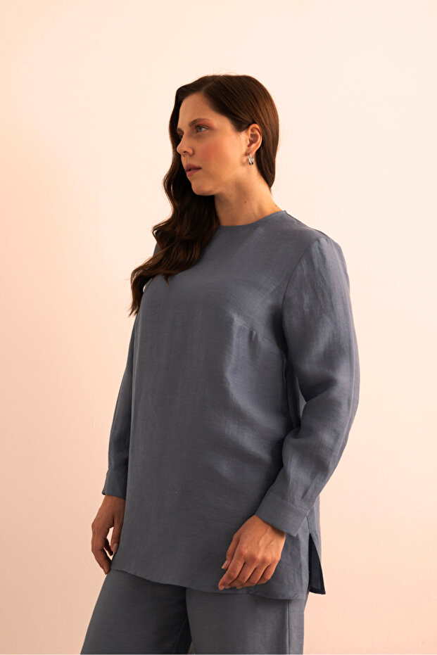 İndigo Keten Bluz - 3