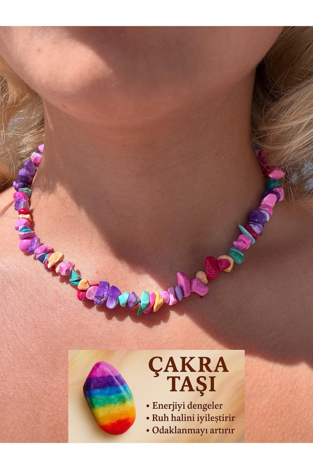 Natural Stone Colored Chakra Broken Stone Necklace – Energy Balancer Handmade Accessory