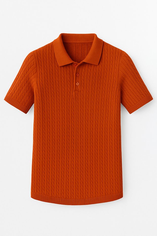 Mita Men's Polo Neck Knitted Patterned Short Sleeve Summer Knitwear T-Shirt
