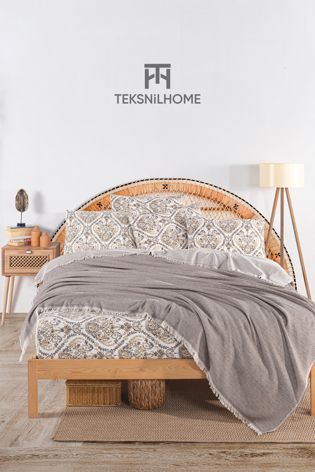 100% Cotton Oslo Double Coffee Pique Set (Elastic Sheet, Pique, Pillow Case)