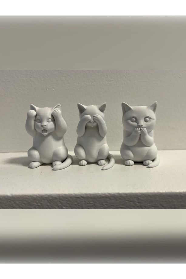 Üçlü “Görme, Duyma, Söyleme” Kedi Heykeli Seti – Sevimli ve Mesaj Dolu - 2