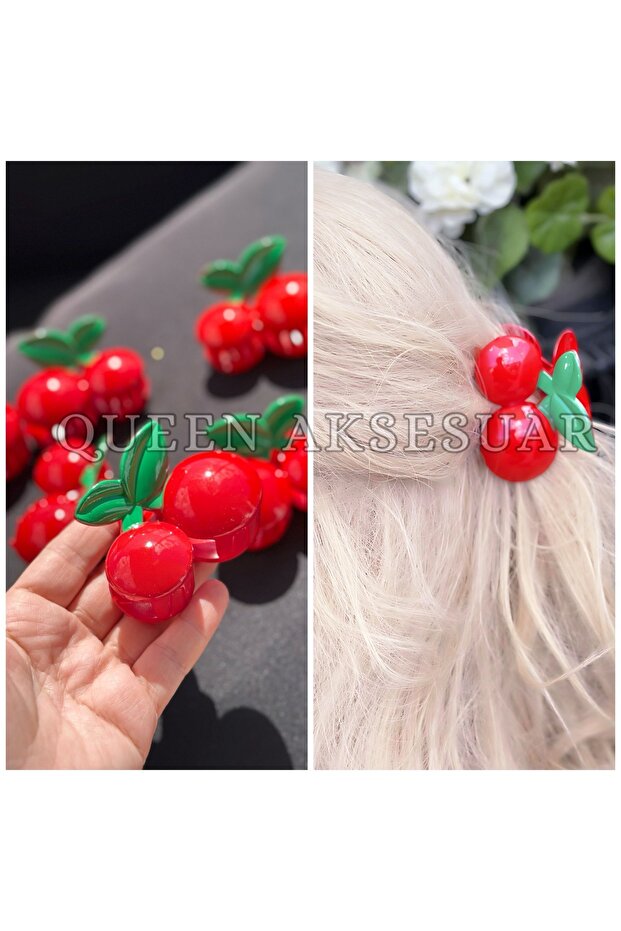 New Trend Luxury Bone Giant Big Shiny Sparkly Red Cherry Leafy Clothespin Buckle 8cm