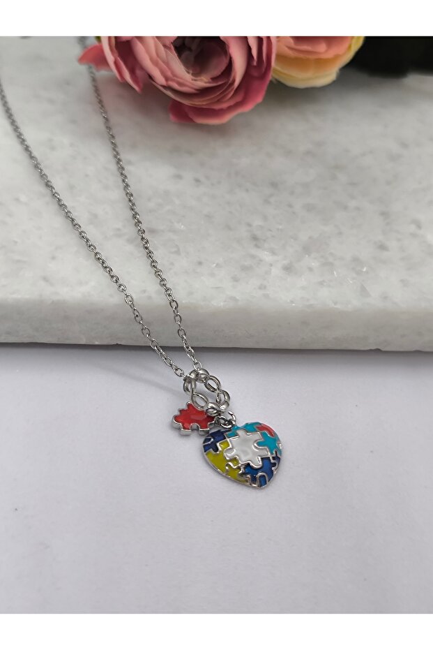 Silver Color Minimal Chain Puzzle Design Steel Necklace