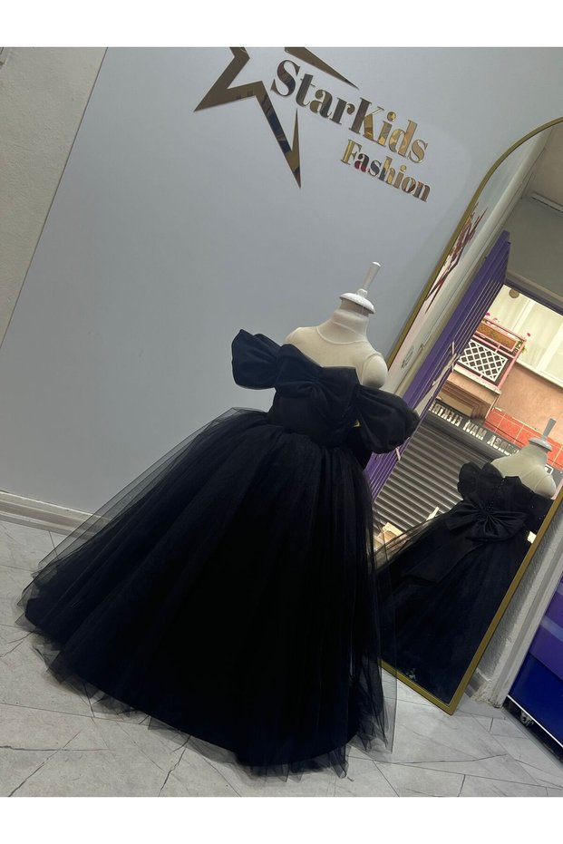 Girls Black Noble Princess Dress – Wedding and Special Occasion Evening Dress with Fluffy Tulle Skirt