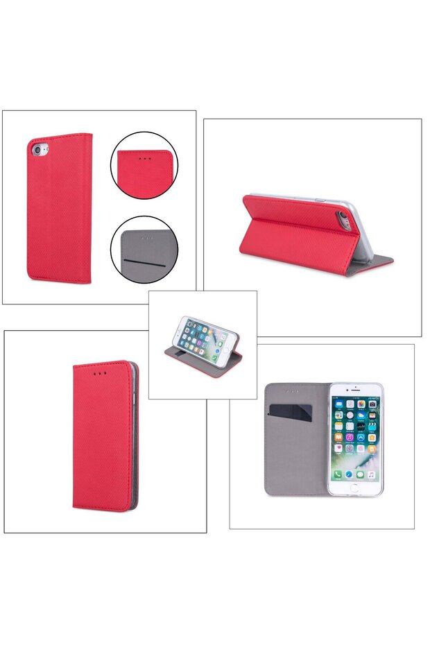 Book-type case, compatible with Honor 200, stand function, card pocket, red - 4