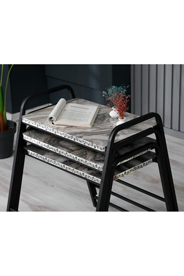 Mirac coffee table, 3 pieces, stackable, metal - 2