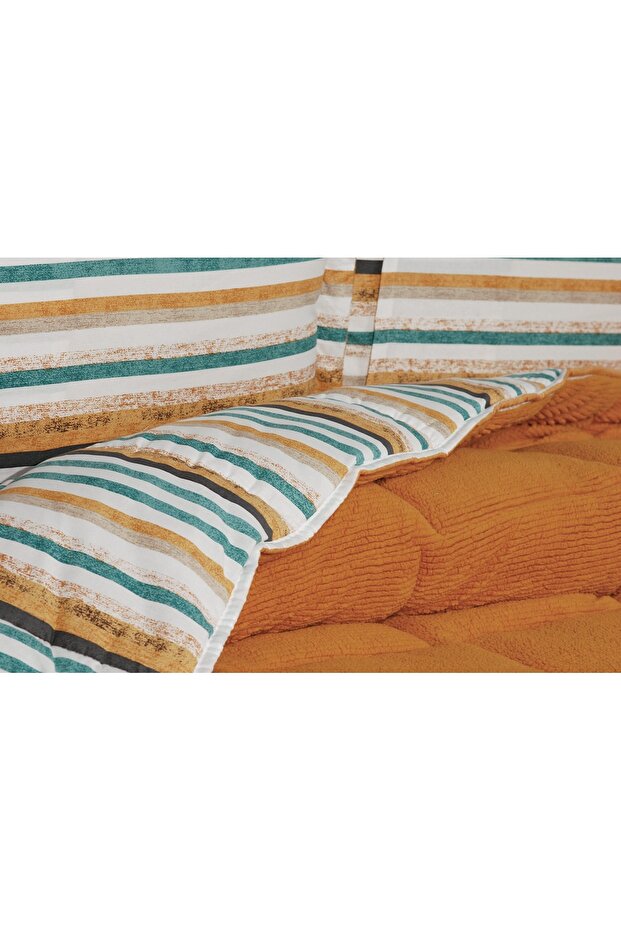 Sherpa Oranj Pamuk ve Kuzu Yünü Comforter Uyku Set - 2