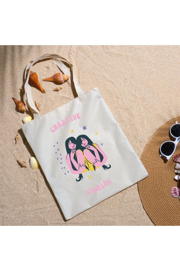 Creative Gemini Written Gemini Zodiac Sign Cheerful and Curious Astrology Themed Cloth Bag 35X40 cm