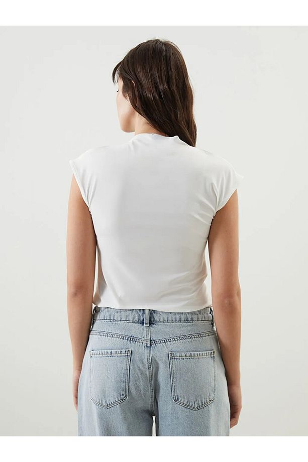 LCW Vision Ekru Dik Yaka Kadın Bodysuit - 4