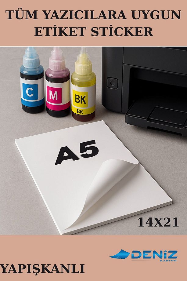 Yapışkanlı Etiket | A5 Boy 15 Adet - Boş Sticker - Mat - Tüm Yazıcılara Uyumludur - 1.hamur - 1