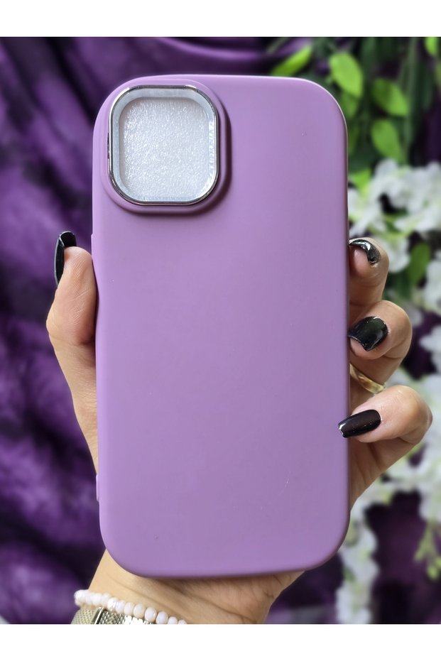 Matte Purple Silicone Case with Metal Camera Frame Compatible with iPhone 15