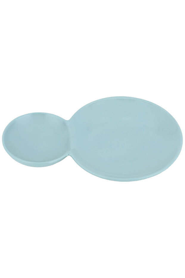 Porcelain Serving Plate Divided Into Two Sections, Alsaif Gallery, 20x13 cm, Round- Green
