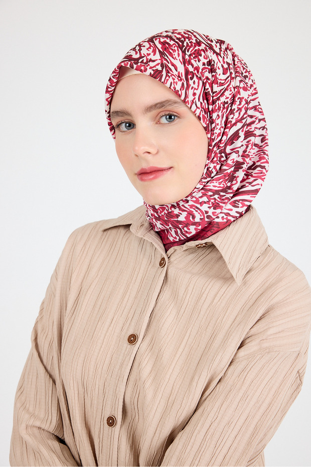 Red Marbled Patterned Scarf 3012 - 5