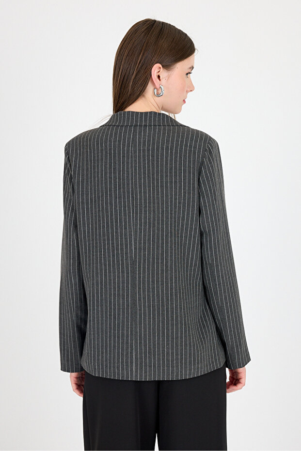Anthracite Striped Single Button Blazer Jacket 4594A - 5