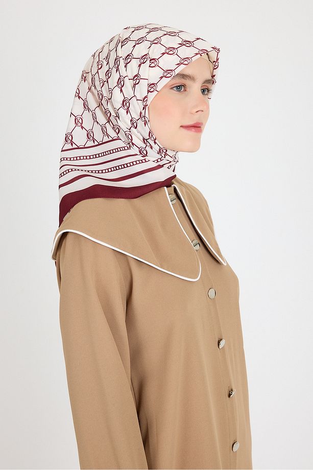 Bordo Monogram Desenli Eşarp 3015 - 1