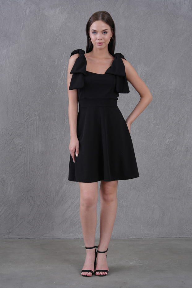New Season Lycra Crepe Fabric Straps Tieable Strapless Neckline Flared Cut Women's Dress 2030