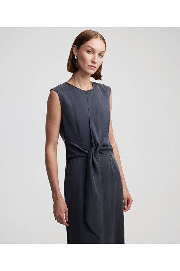 Sabit kuşaklı midi elbise - 2