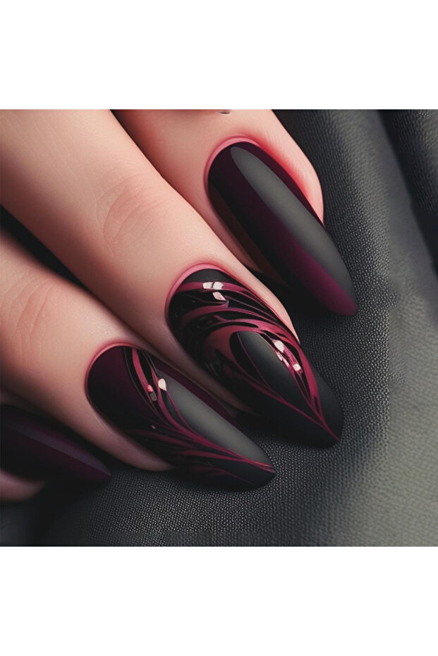 XY-610 Upgrade your nail styling 24pcs mid-length almond shape autumn and winter black matte texture