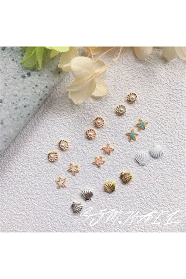 10pcs Mixed 10pcs Summer Sea Shell Nail Art Charms Pearls Alloy Accessories Japanese Beach Series Ex