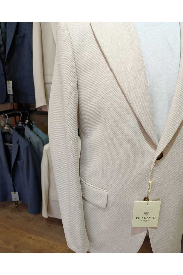 Bej Fitil Dokulu Tek Düğme Blazer Ceket - 4