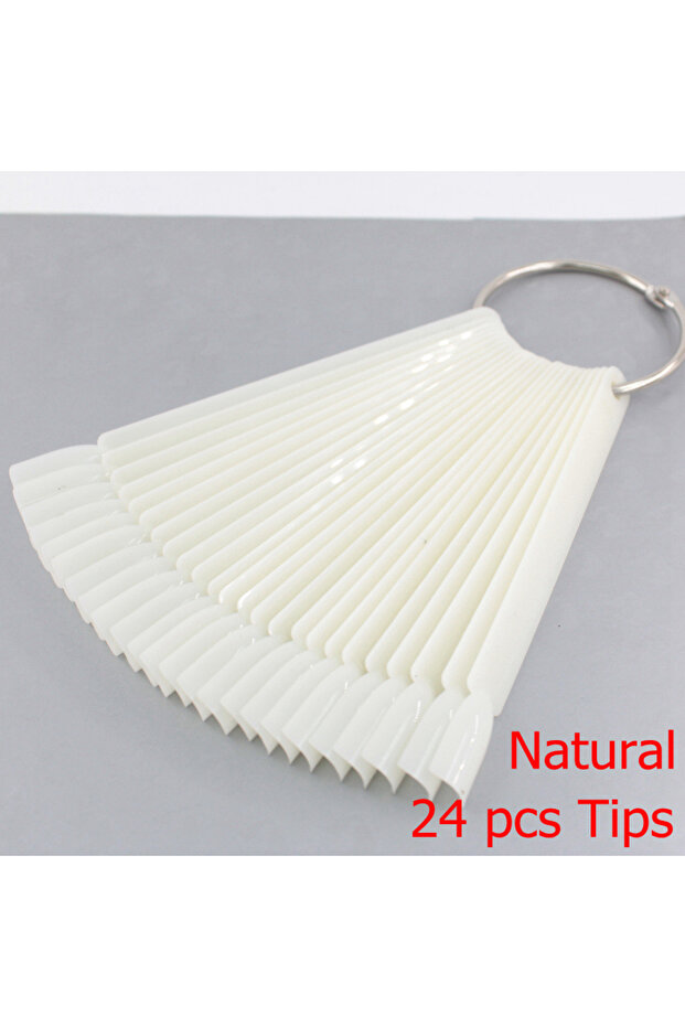 Nature-24 Pcs False Nail Tips fan Nature Clear Black 12/24/32/50 pcs/set Finger Full Card Nail Art D
