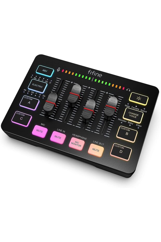 Gaming Audio Mixer, Streaming RGB PC Mixer with XLR Microphone Interface, Individual Control, - 1