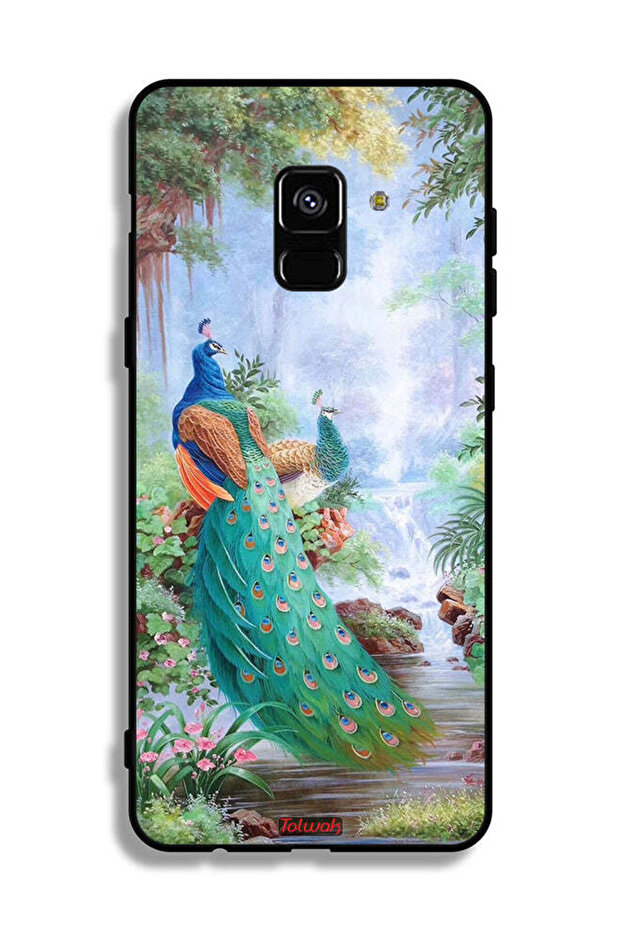 غطاء حماية لهاتف Samsung Galaxy A8 Plus (2018) بنقشة الطاووس