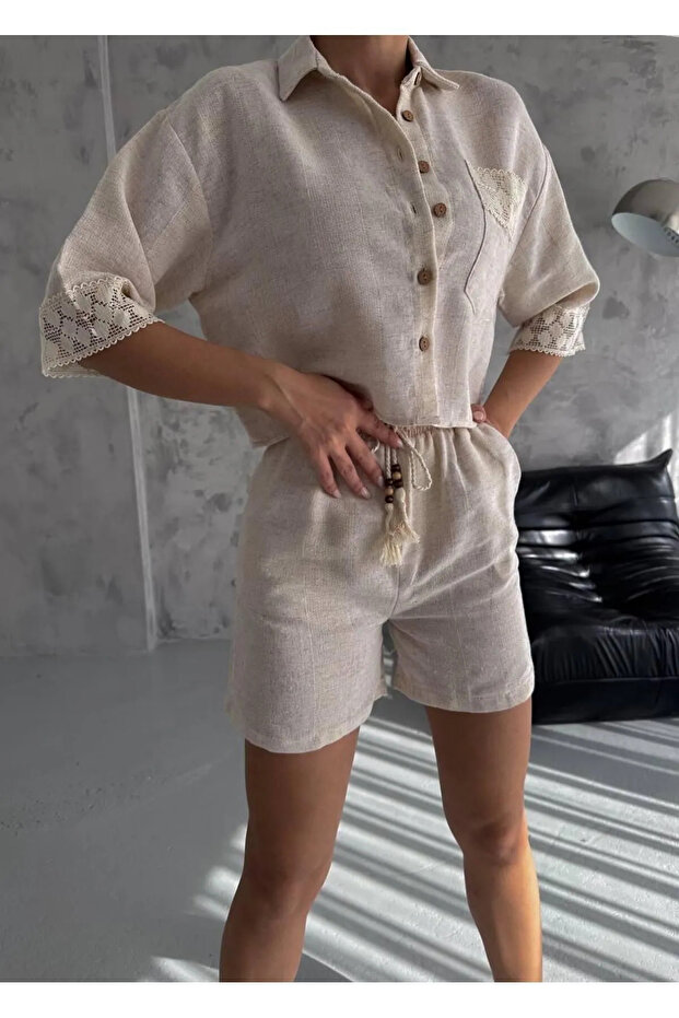 Women's Rope Detailed Pocket Linen Shorts