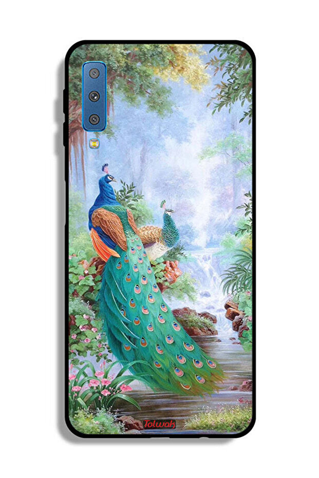 غطاء حماية لهاتف Samsung Galaxy A7 (2018) بنقشة الطاووس