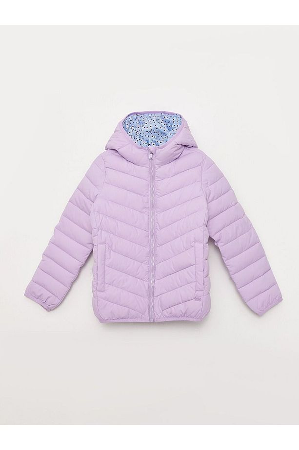 Lila Kapüşonlu Basic Kız Çocuk Şişme Mont - 4