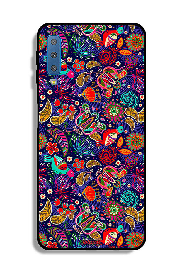 غطاء حماية لهاتف Samsung Galaxy A7 (2018) بنقشة طيور وأوراق زهور ملونة