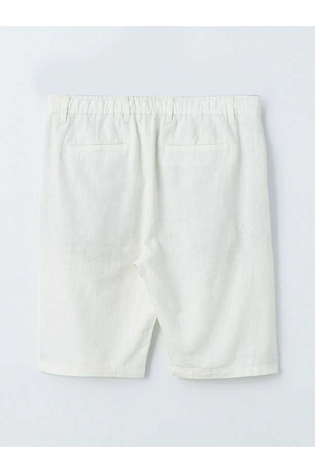 Ekru Slim Fit Keten Karışımlı Erkek Şort - 8