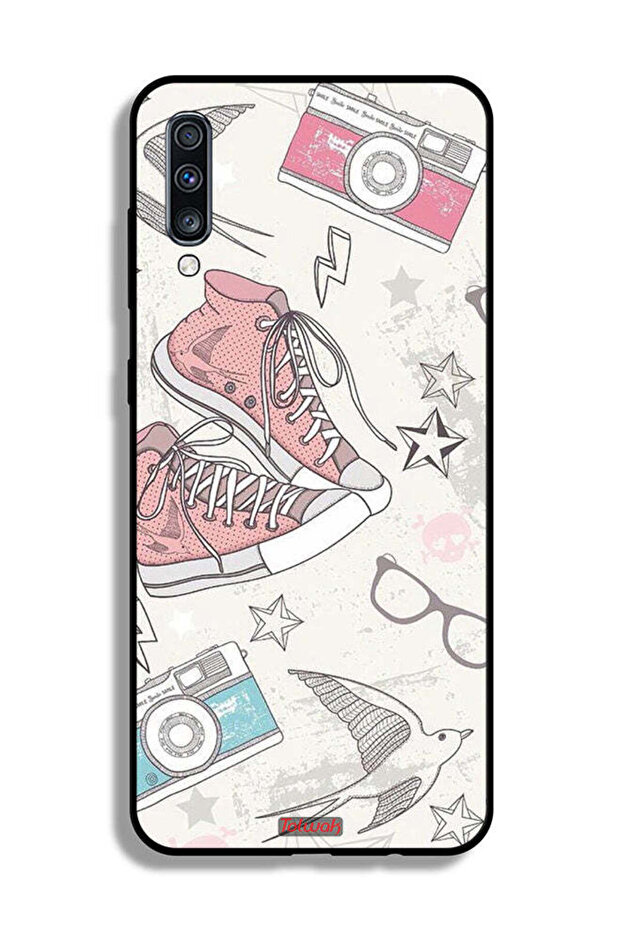 غطاء حماية من القماش بتصميم حذاء وفن كاميرا لهاتف Samsung Galaxy A70